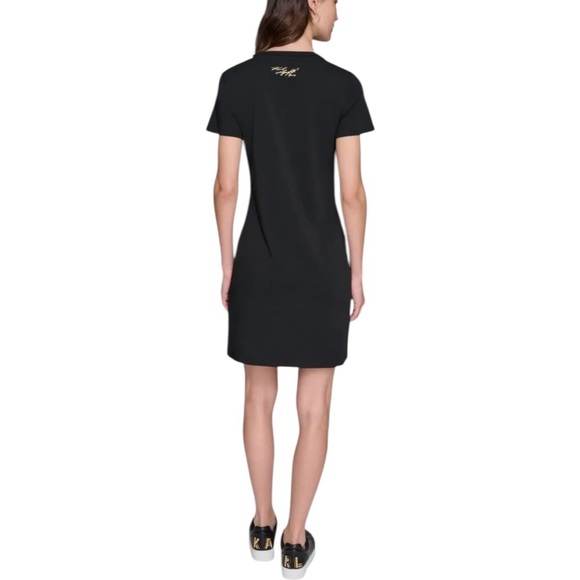 Karl Lagerfeld Paris Eiffel Tower Tee Dress Black Gold Size M NWOT - Picture 3 of 5